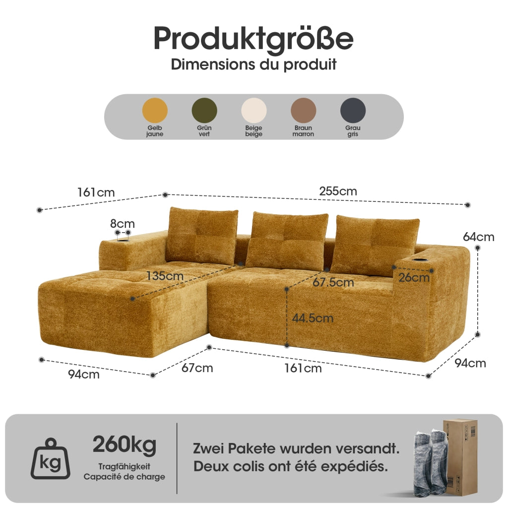 Divano Angolare 3 Posti con Cuscini ¨C Xylo ¨C 258 cm, Grigio