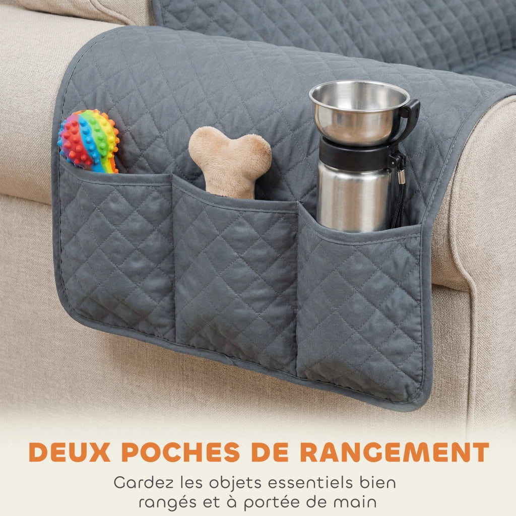 Copridivano 3 Posti Impermeabile Antiscivolo con Tasche ¨C Minimal ¨C Grigio