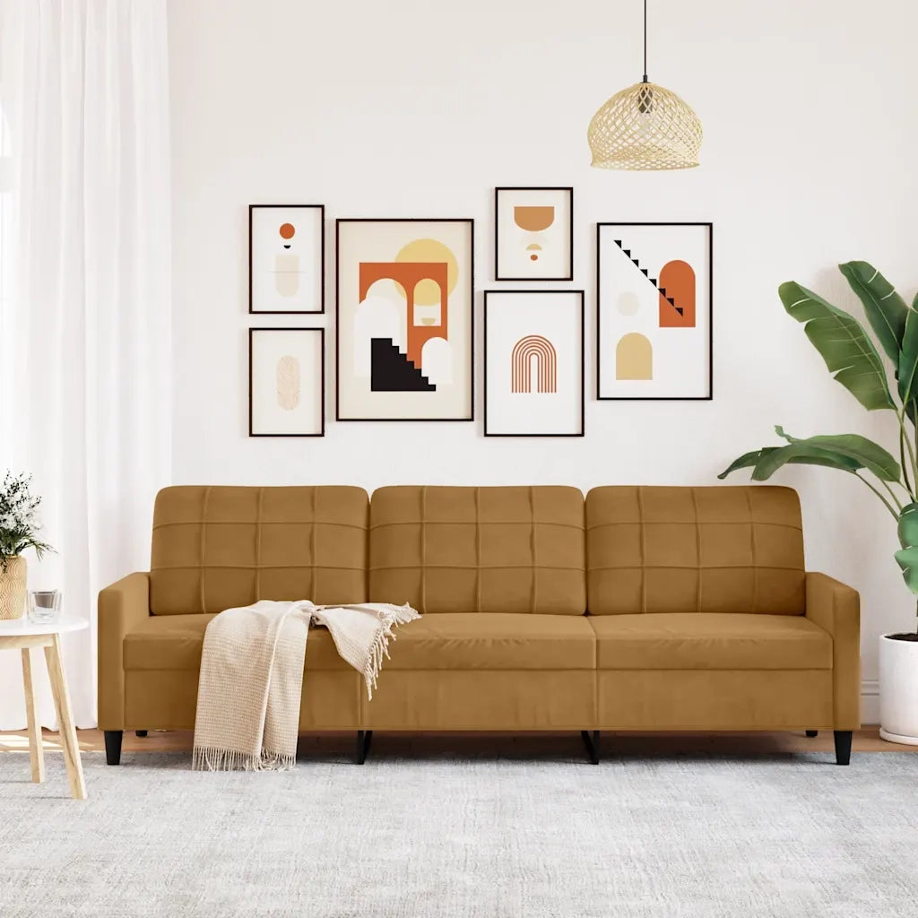Divano a 3 Posti-Sofa 3 Posti Marrone 210 cm in Velluto