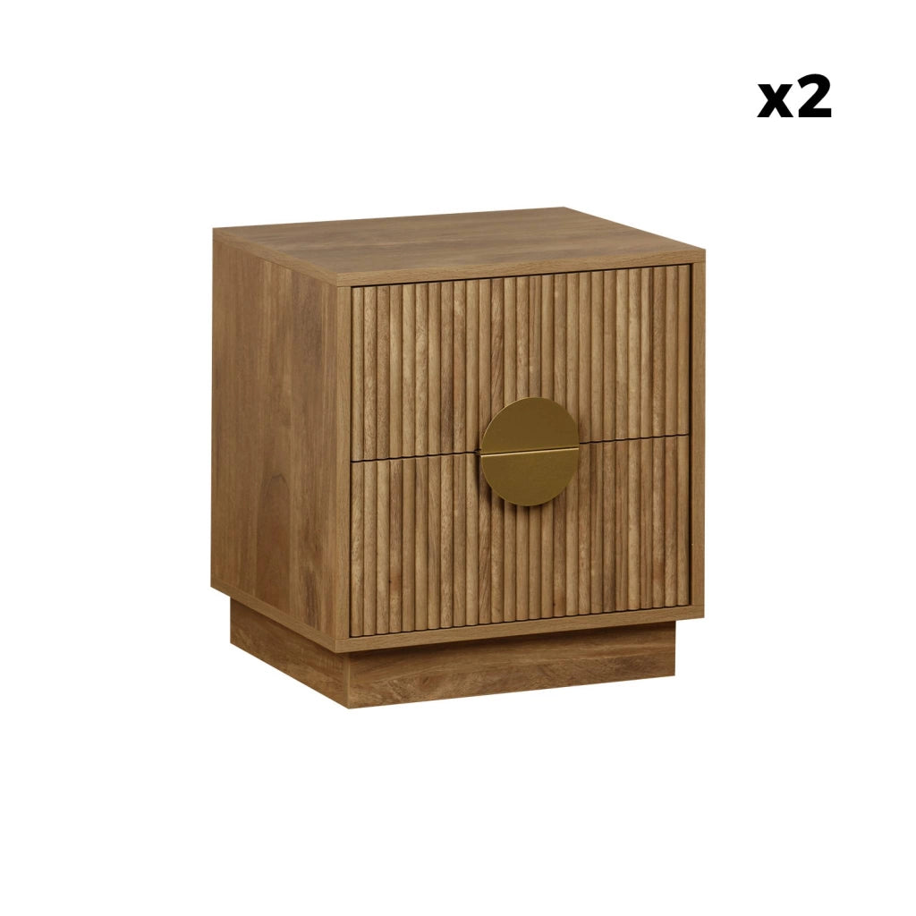 Set di 2 comodini a 2 cassetti effetto mango scanalato