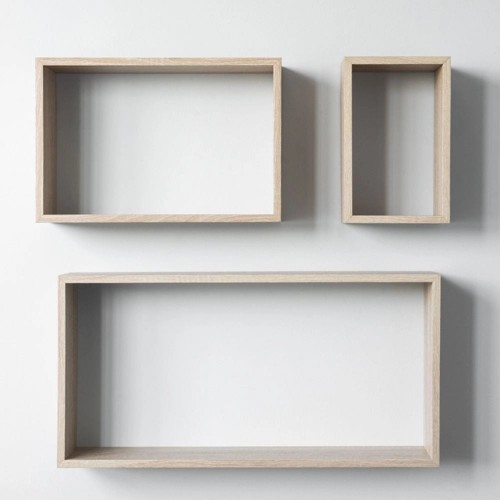 Set 3 mensole da parete forma rettangolare Shelvy Rec colore rovere sonoma