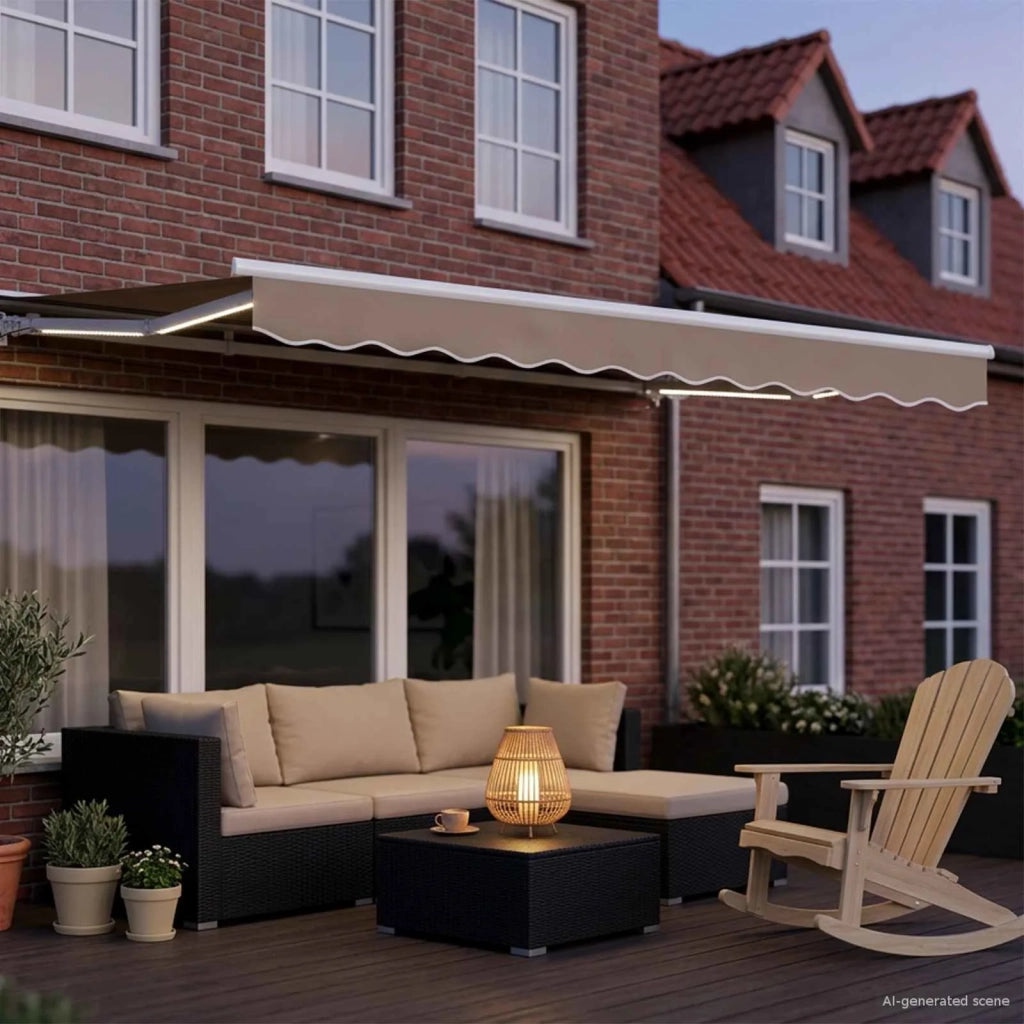 Cornice per Tenda Manuale con LED Beige e Bianco 3,5 x 2,5 m 3420604