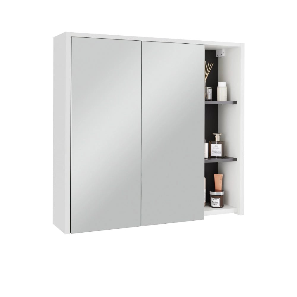 Vicco Mobile a specchio per il bagno Bianco/Grigio 80 x 75 cm con ripiani aperti