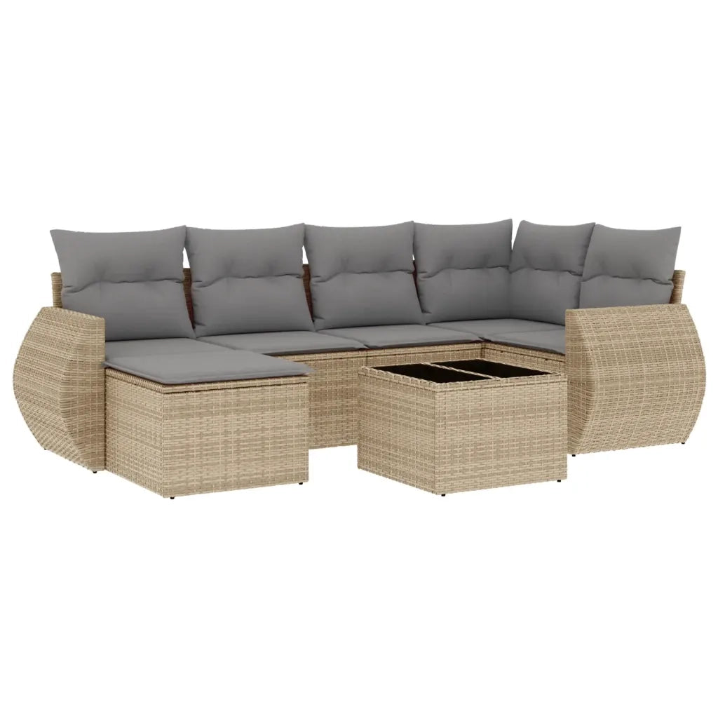 Set Divani da Giardino 7 pz con Cuscini Beige in Polyrattan 3221668