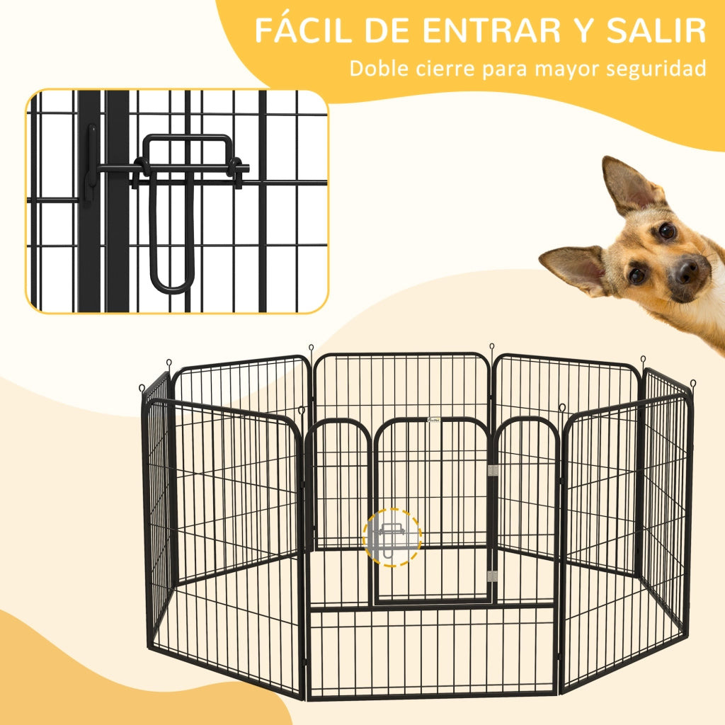 Recinto per Cani 8 Pannelli con Porta ¨C Minimal ¨C Nero 80x80 cm
