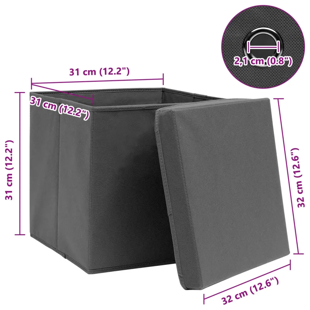 Scatole Portaoggetti con Coperchi 10 pz Grigi 32x32x32cm Tessuto CFW7063433