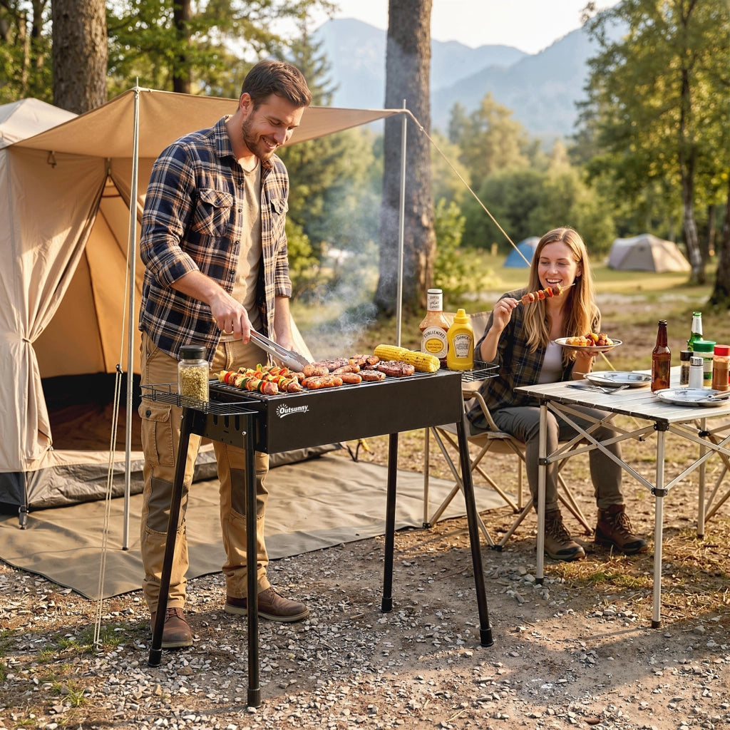 Barbecue a Carbone con 2 Griglie in Acciaio Inox ¨C zephmum ¨C 94x39x70 cm Nero