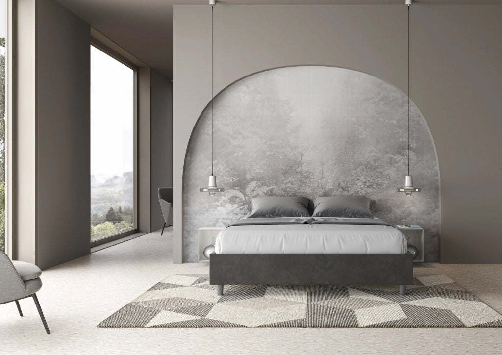 BS COM Letto matrimoniale francese contenitore imbottito 140x190 microfibra grigio
