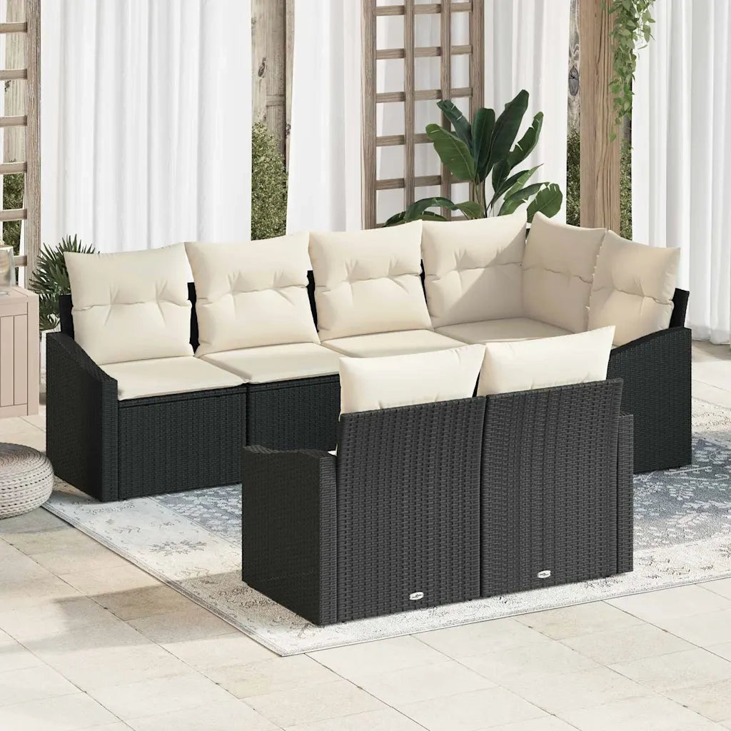 Set di divani con cuscino 7 pcs Nero polyrattan 3346757