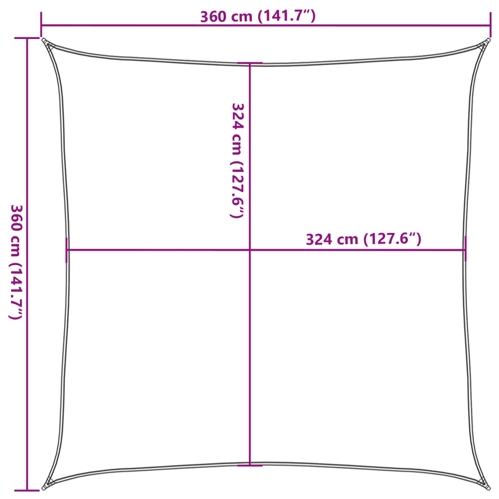 Parasole a vela HDPE Quadrato 3,6x3,6 m Beige 42282