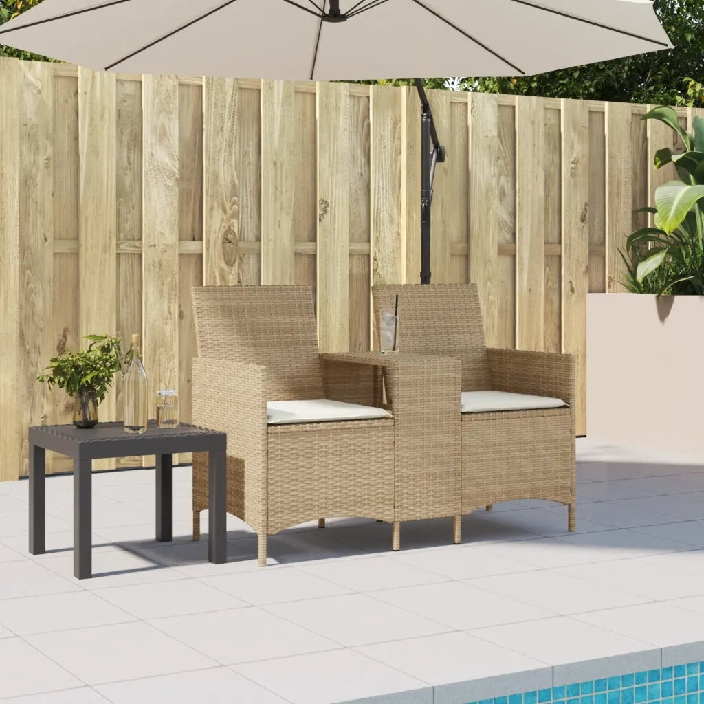 Divano Giardino 2 Posti con Tavolo e Cuscini-Sofa da Giardino-Divanetto da esterno Beige Polyrattan