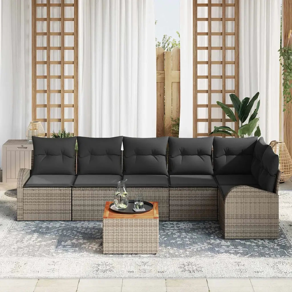 Set Divano da Giardino con cuscino 7 pcs Grigio polyrattan 3347587