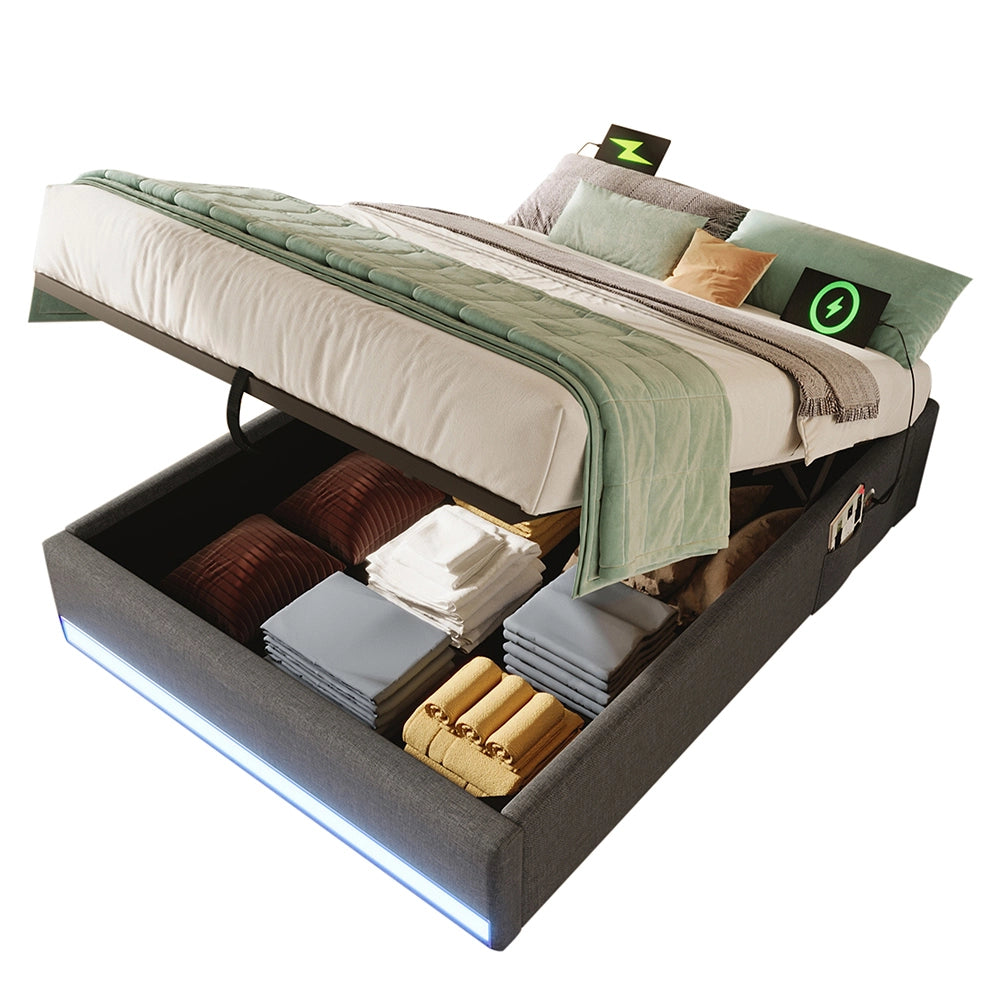 Letto contenitore - Xylo - 90x200 cm LED grigio