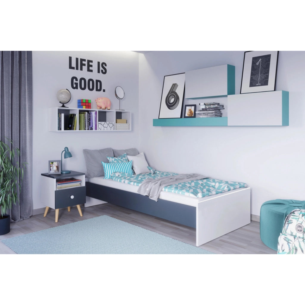 Letto singolo KARO 190x90 bianco e grigio per ragazzi