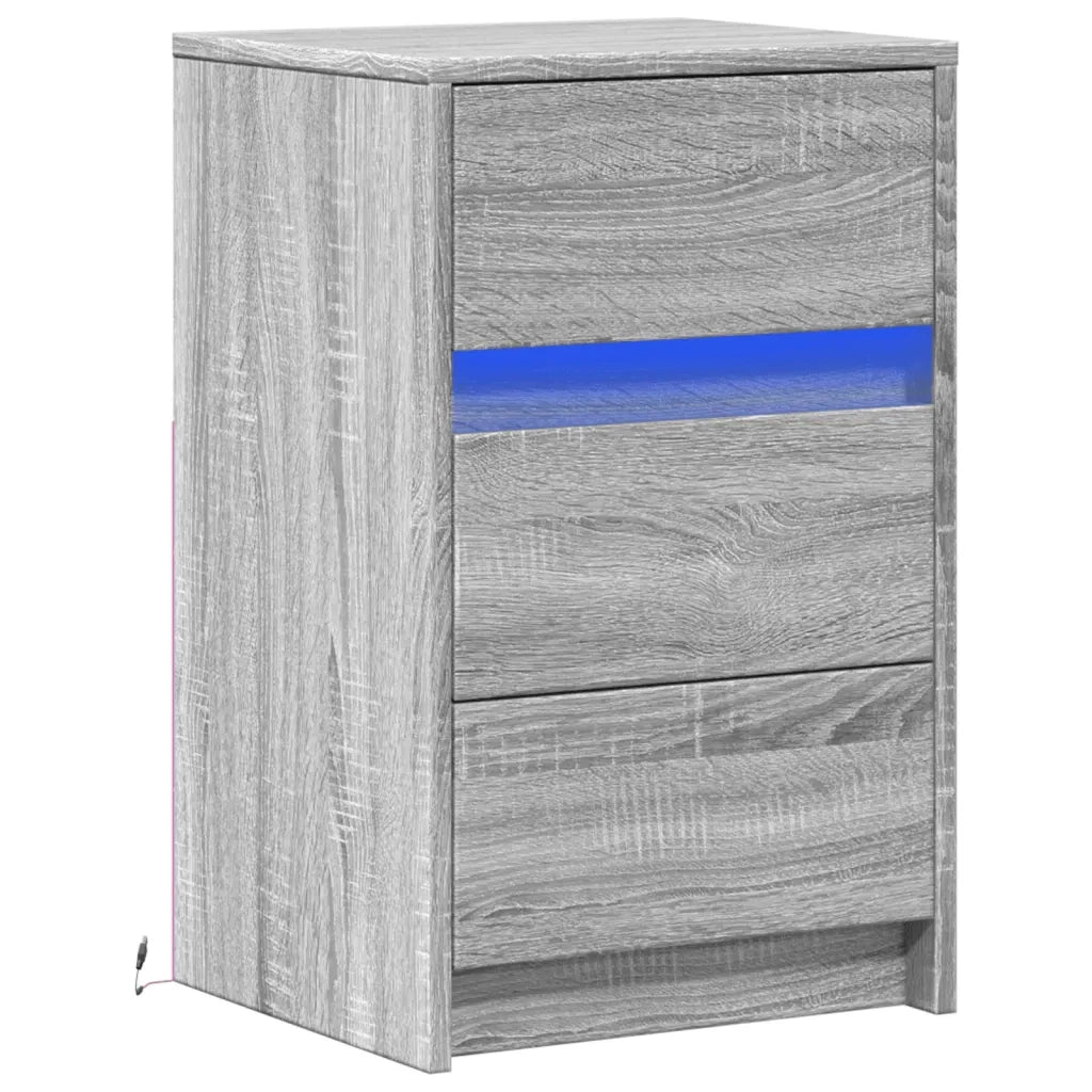 Comodino con Luci LED Grigio Sonoma in Legno Multistrato 852017