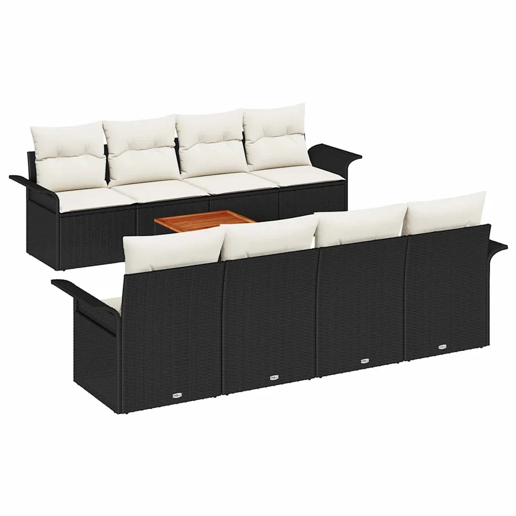 Set Divano da Giardino con cuscino 9 pcs Nero polyrattan 3347299