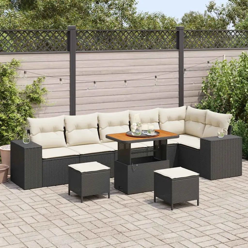 Set Divano da Giardino con cuscino 9 pcs Nero polyrattan 3362025