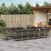 Set da Pranzo da Giardino 17pz con Cuscini Grigio in Polyrattan