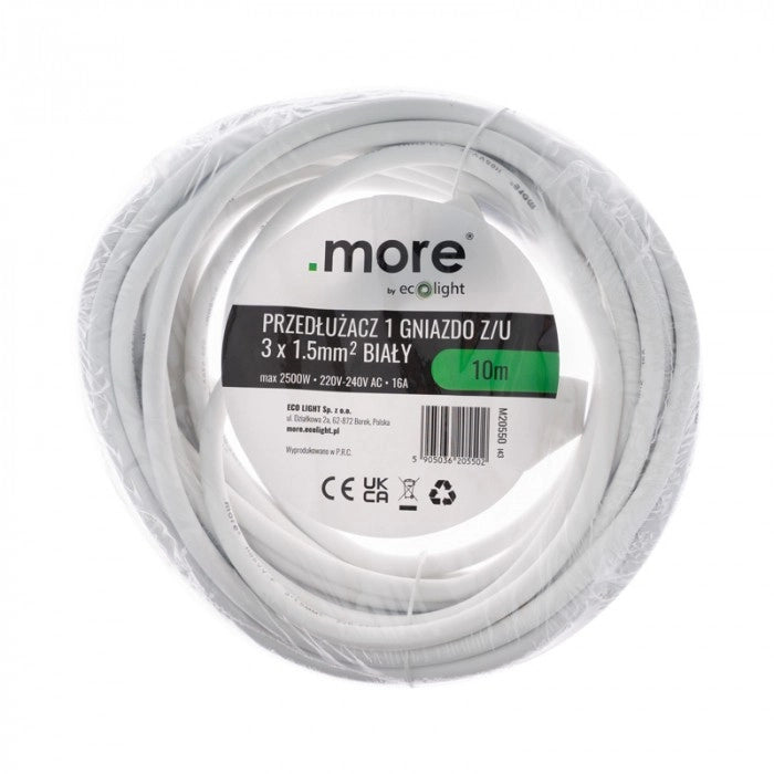 Prolunga elettrica 1 presa 10 m 3x1,5 mm² bianca Ecolight