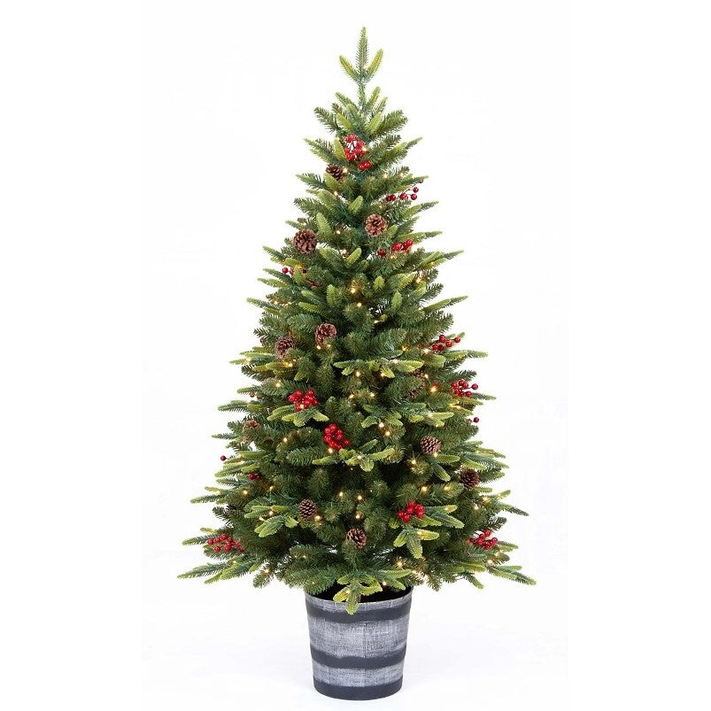 PINETTO H150CM 200 LED CON BACCHE E PIGNE IN VASO