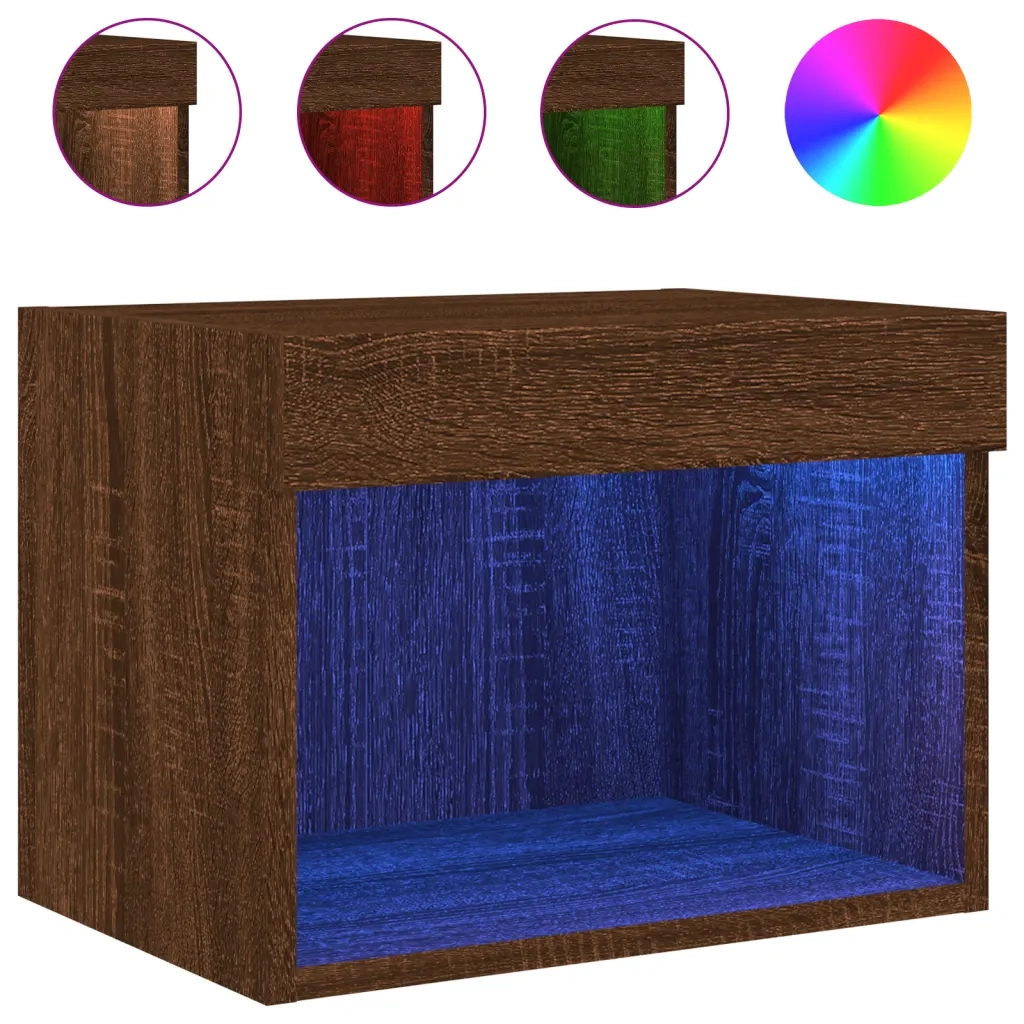Comodini con Luci LED a Parete 2pz Rovere Marrone 837126