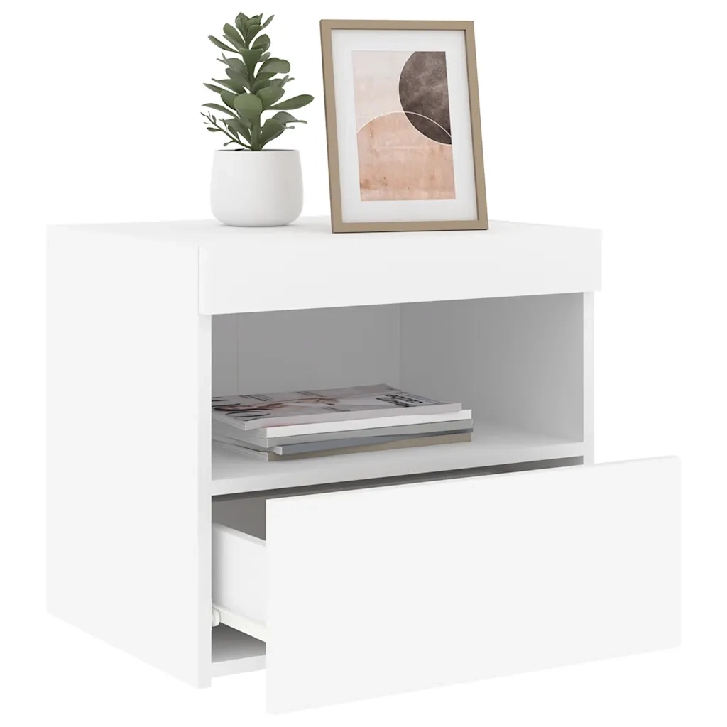 Comodini con Luci LED 2pz Bianchi 50x40x45 cm 836764