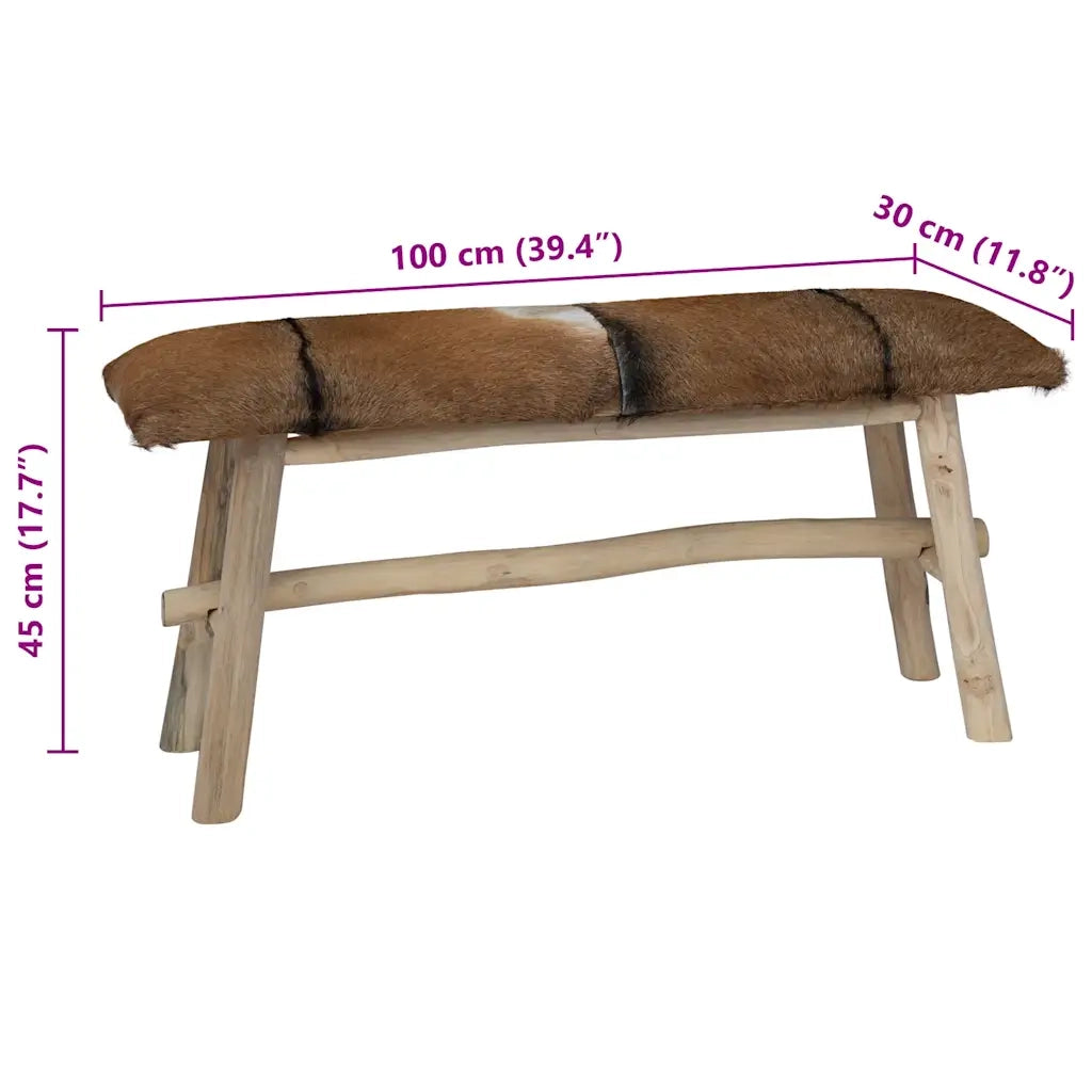 Panca-Sgabello in Pelle di Capra e Teak
