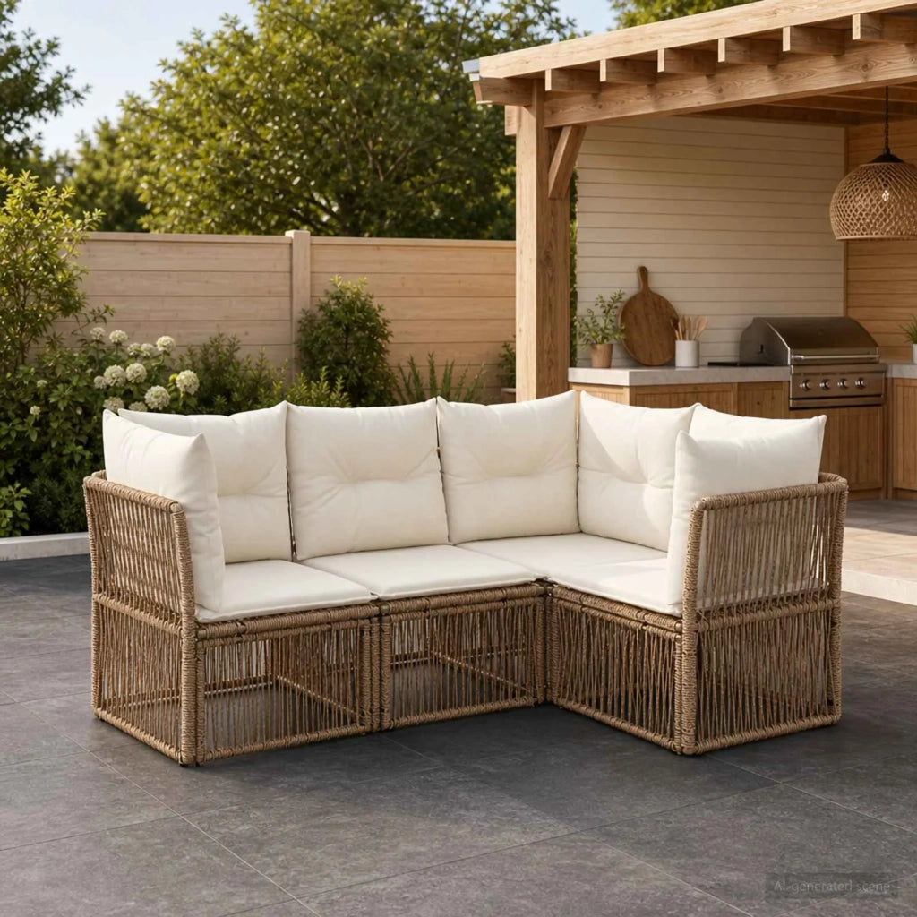 Set Divano da Giardino 4 pz Beige polyrattan 3434211