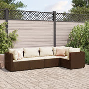Set Divani da Giardino 5 pz con Cuscini Marrone in Polyrattan