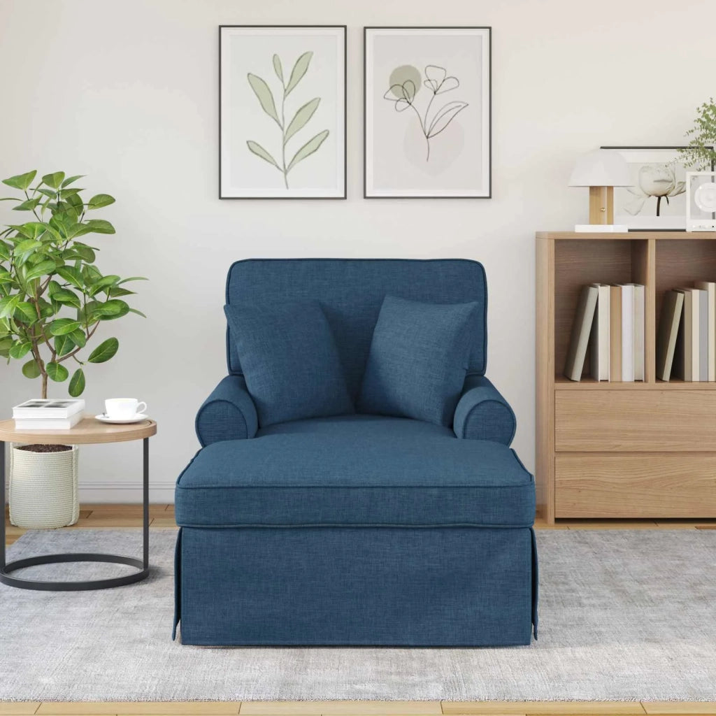 Chaise Longe con Gonna con cuscino 3 pcs Blu Tessuto