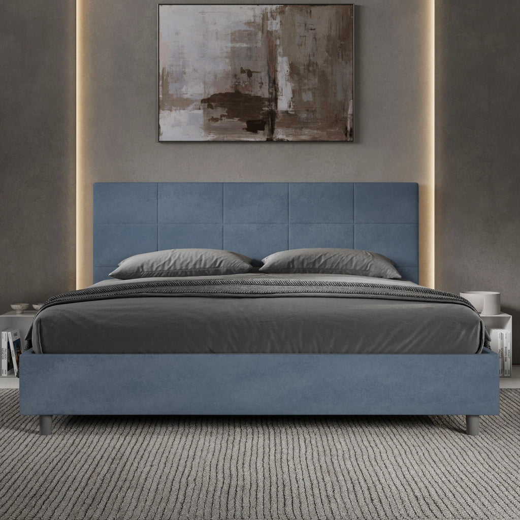 BS COM Letto matrimoniale king size contenitore imbottito 180x190 microfibra blu