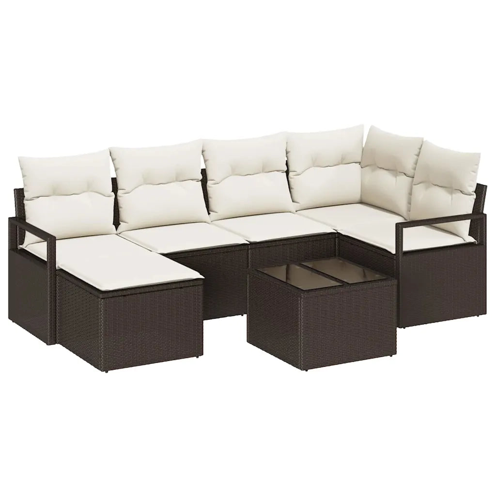 Set di divani con cuscino 7 pcs Marrone e Crema polyrattan 3355127