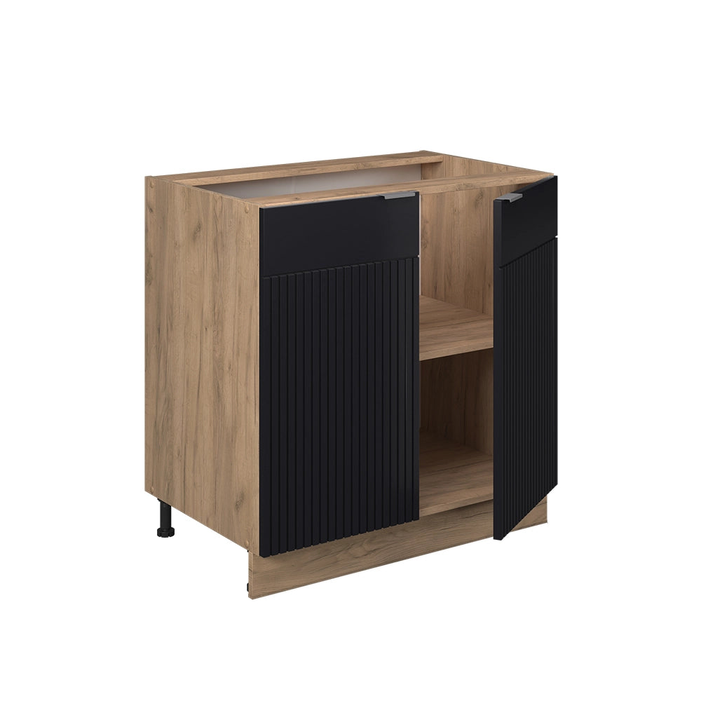 Mobiletto base cucina Fame-Line Nero rigato/Rovere dorato 80 cm con ripiano, PL Antracite Vicco