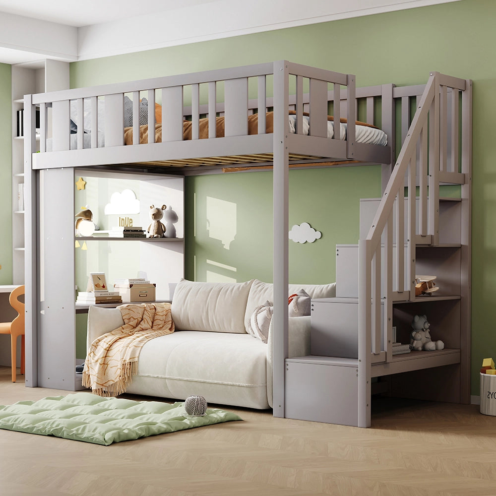Letto a castello - Xylo - 90x200 cm scala contenitore grigio