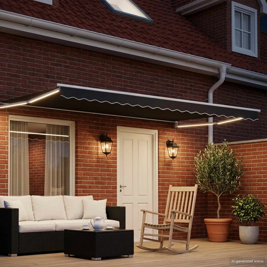 Tenda retrattile manuale con LED Antracite e Bianco 4 × 3 m 3419287