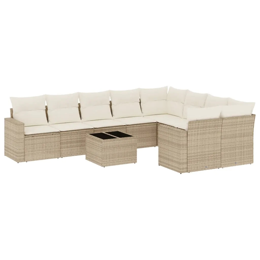 Set Divano da Giardino 10 pz con Cuscini Beige in Polyrattan 3219438