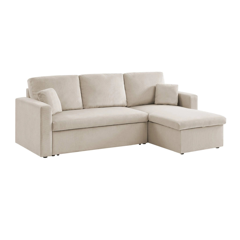 Divano letto angolare reversibile in velluto a coste, 3 posti, beige