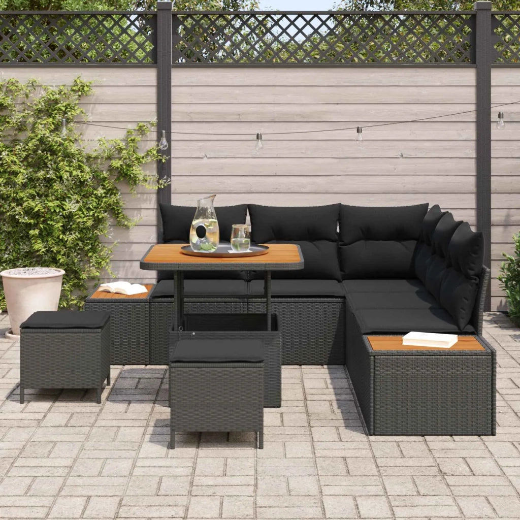 Set Divano da Giardino 8 pcs Nero polyrattan