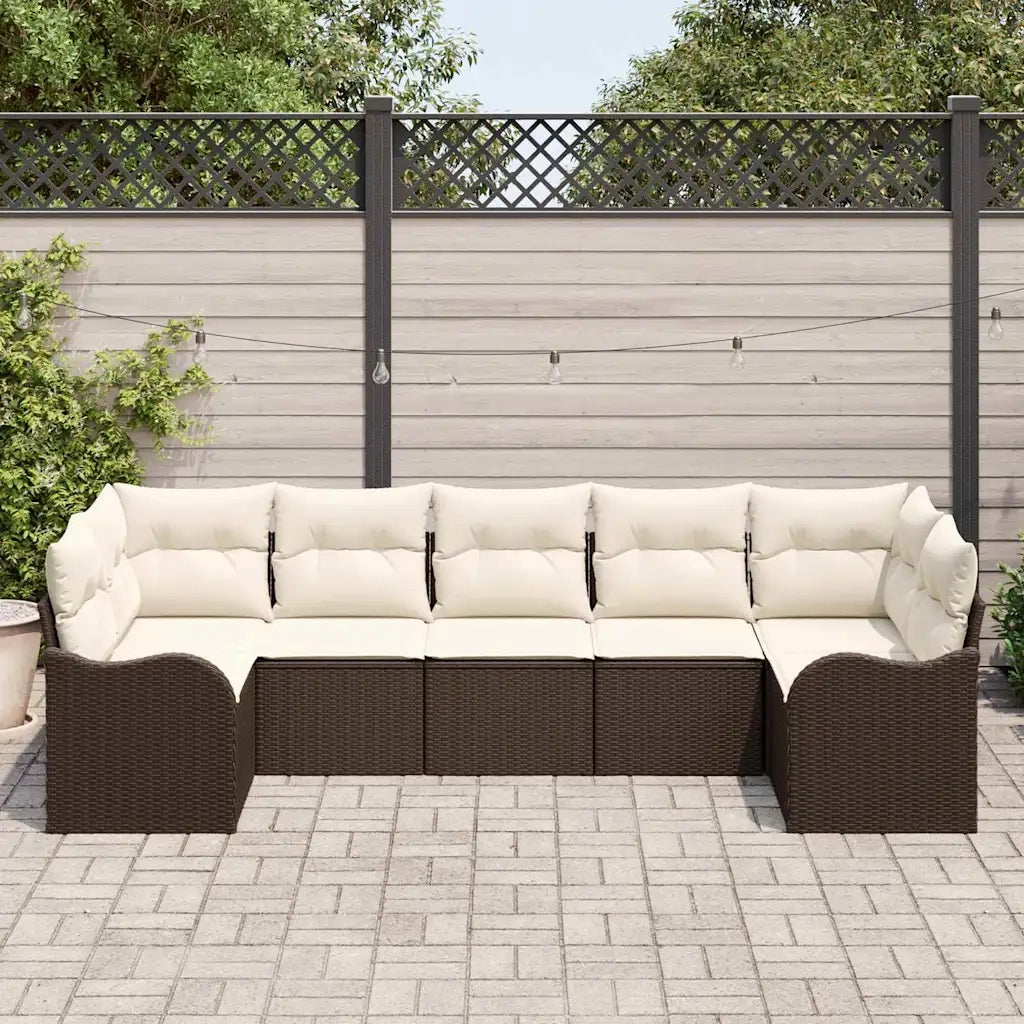 Set Divano da Giardino 7 pcs Marrone e bianco Poly Rattan