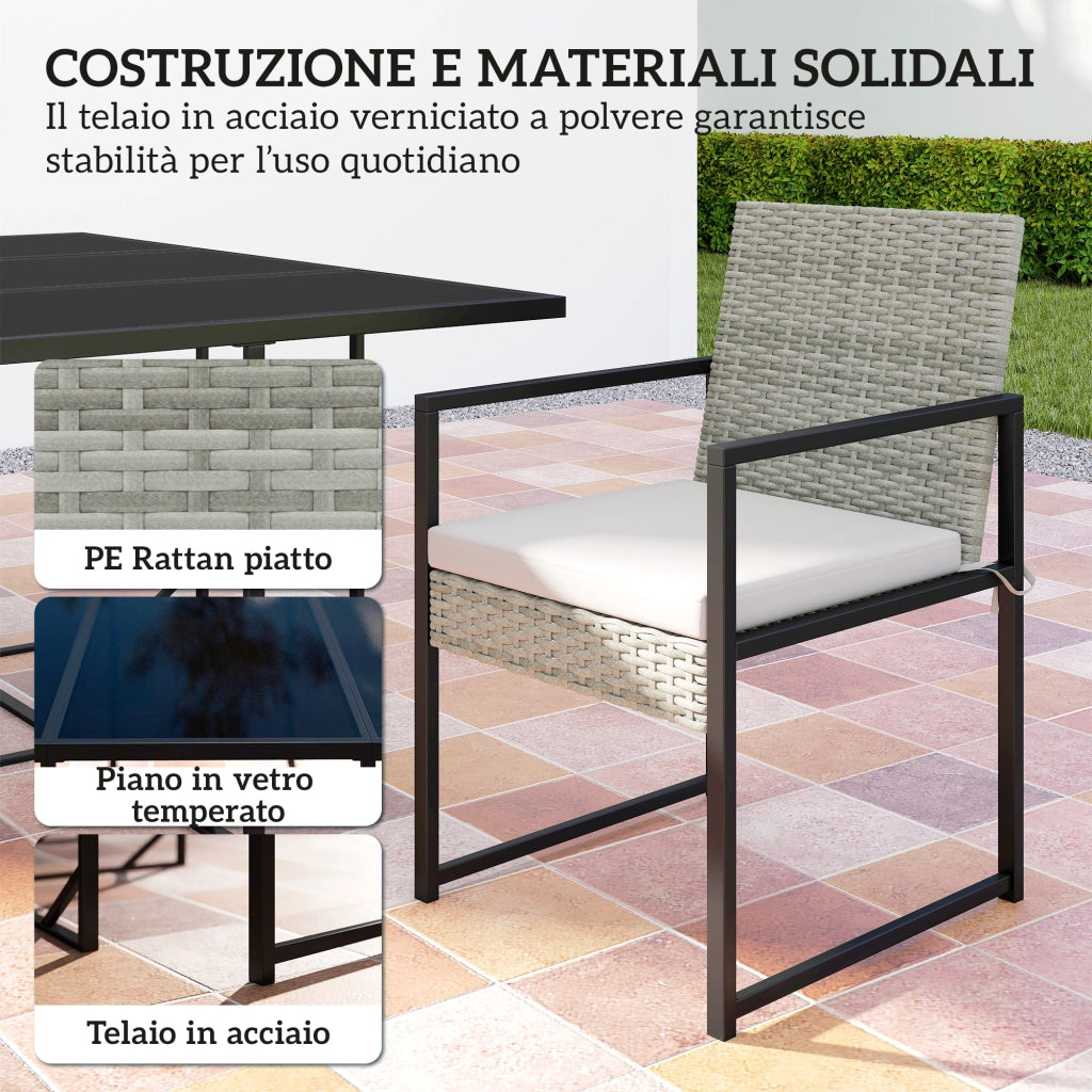 Set pranzo giardino 11 pezzi ¨C Xylo ¨C 6 poltrone, 4 pouf, grigio