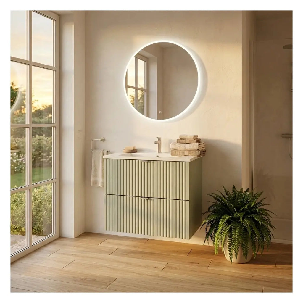 Set da bagno ELVINA 60cm: mobile sottolavabo con cassetti verde salvia grigio + lavabo incassato bianco