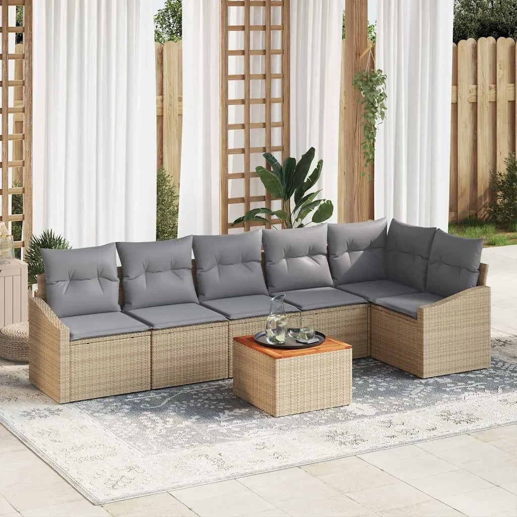 Set Divano da Giardino 7 pcs Beige e Grigio Chiaro polyrattan