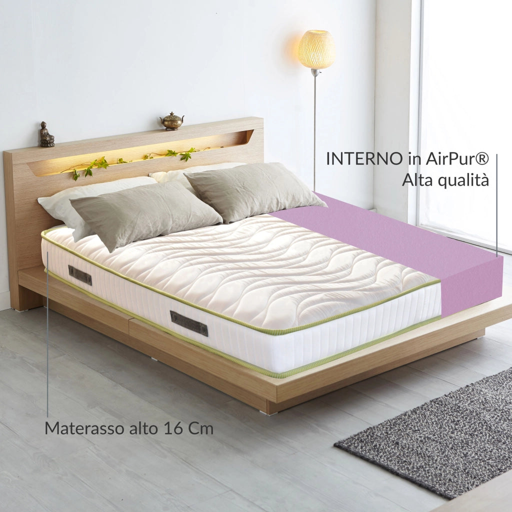 Materasso Alto 16 cm piazza e mezza 120x200 cm, con AirPur® monoblocco, water foam ortopedico in poliuretano, con tessuto anti acaro di alta qualità, DREAM AIR 