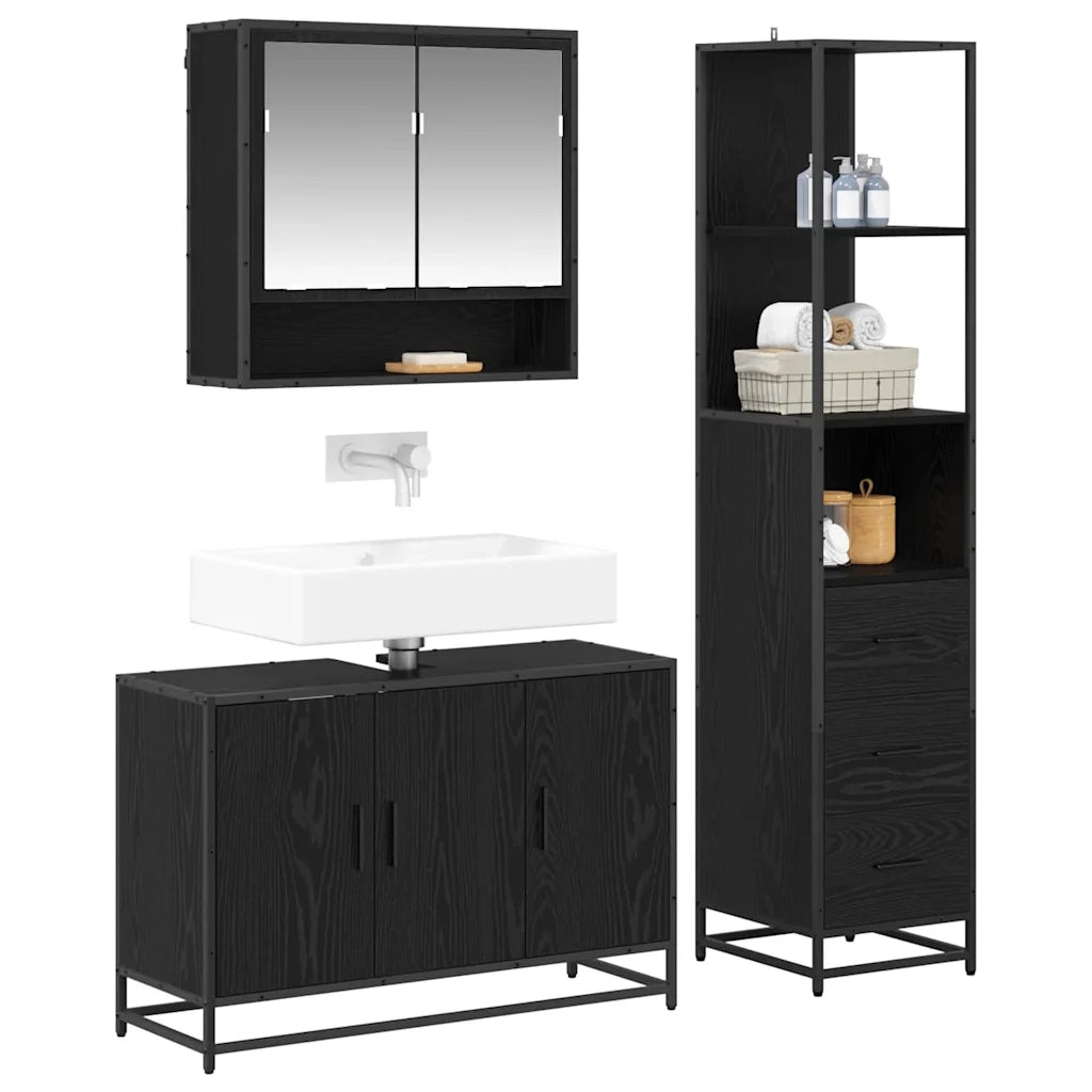 Set di mobili per il bagno con cassetto 3 pcs Legno vecchio