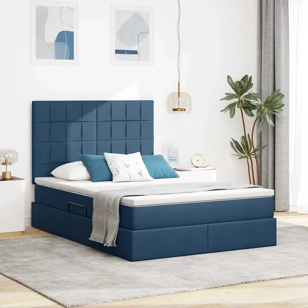 Letto con contenitore e LED con led Blu 140 x 200 cm Poliestere