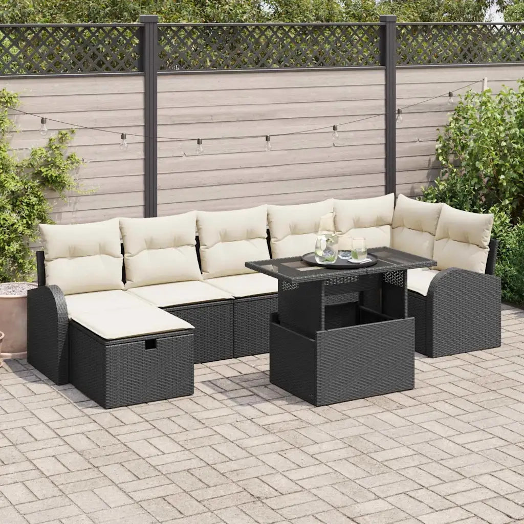 Set Divano da Giardino con cuscino 8 pcs Nero Poly Rattan 3361096