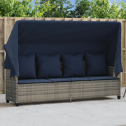 Lettino Prendisole con Baldacchino e Cuscini Grigio Polyrattan 368360