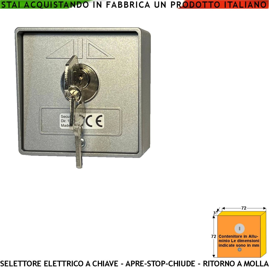 Interruttore o Selettore in Alluminio Ritorno a Molla 3 Posizioni Apre Stop Chiude 2 Chiavi 2 Microswitch Contatti 15A Isolamento 250 V da Colonna Comando Automatismi Apertura Condominiale e Pedonale