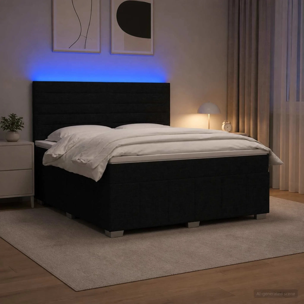 Letto Box Spring LED con Materasso Nero 180 x 200 cm Tessuto 3455656