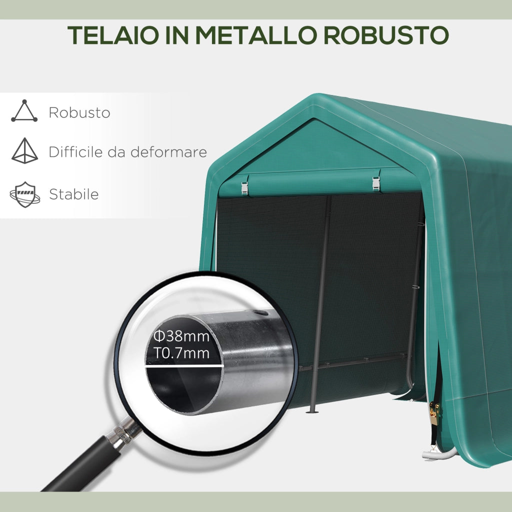 Garage per Moto e Biciclette 2.4x2 m ¨C Minimal ¨C Verde, Metallo e Tessuto PE